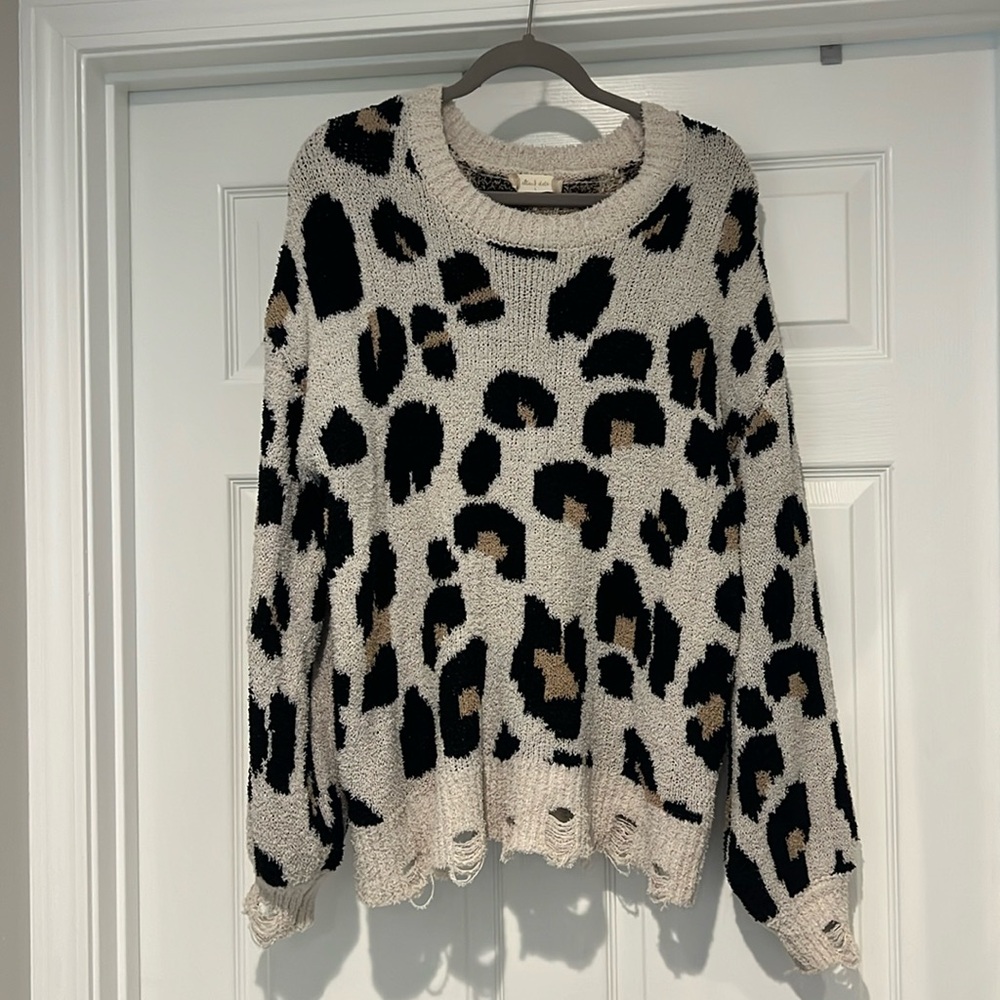 Leopard Print Distressed Sweater